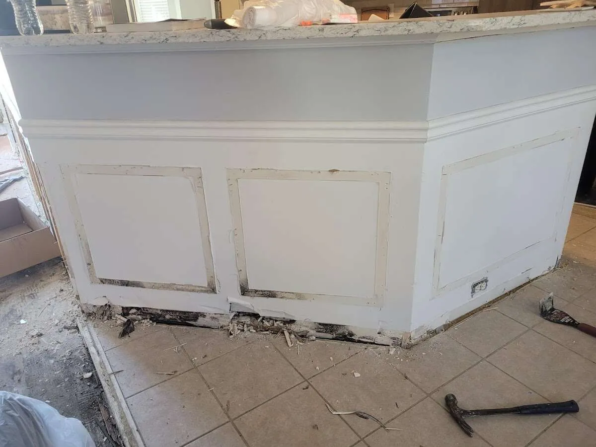 Water damage and mold on kitchen during Storm Damage Restoration in Troy